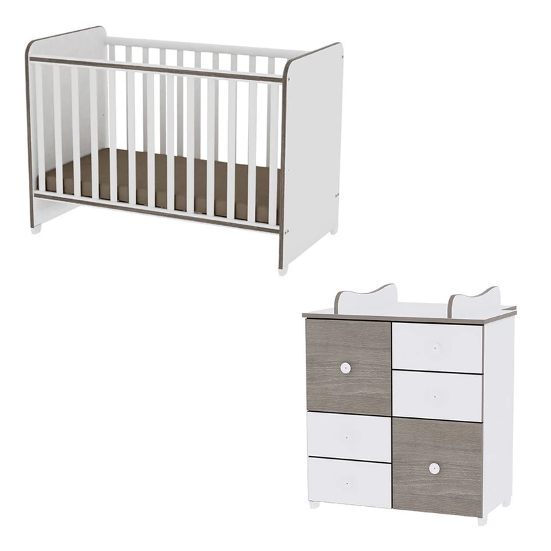 Lorelli Sweet Dream kiságy 60x120 + Cupboard pelenkázó komód - White & Coffee