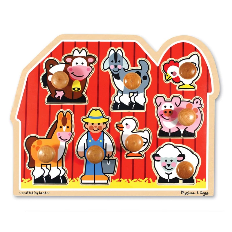 Melissa & Doug Fa készségfejlestő játék, Puzzle fogantyúval Farm