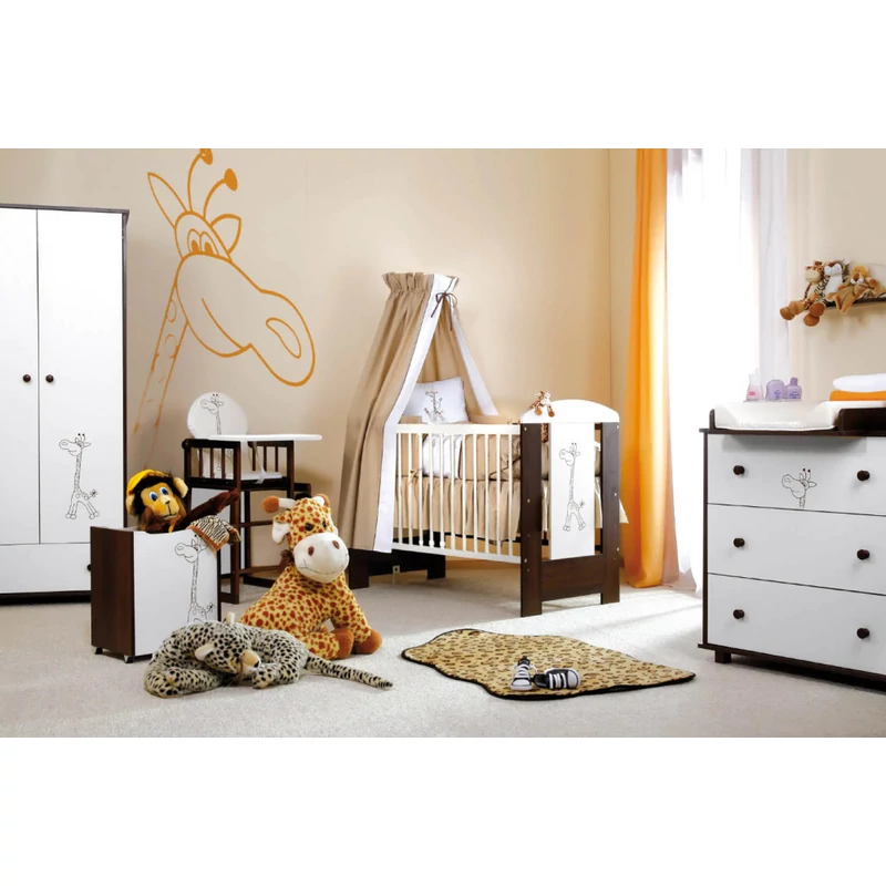 Klups Szafari/Zsiráf kiságy 60x120 + komód - fehér & dió