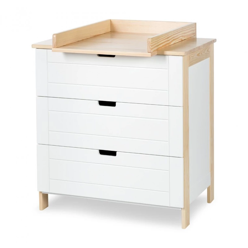Klups Iwo kiságy ágyneműtartóval 60x120 + komód - fehér&fenyő