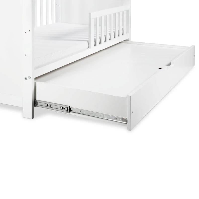 Klups Marsell kiságy leesésgátlóval és ágyneműtartóval 70x140 + nyitott állószekrény - fe