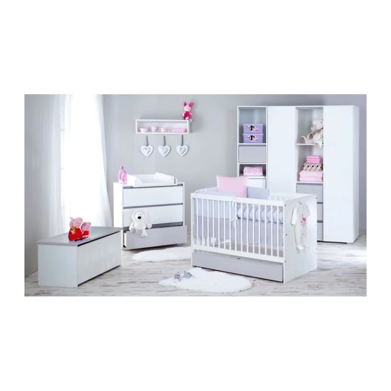 Little Sky Dalia kiságy 70x140 - fehér + komód + nyitott állószekrény + 2 ajtós 3 fiókos sze
