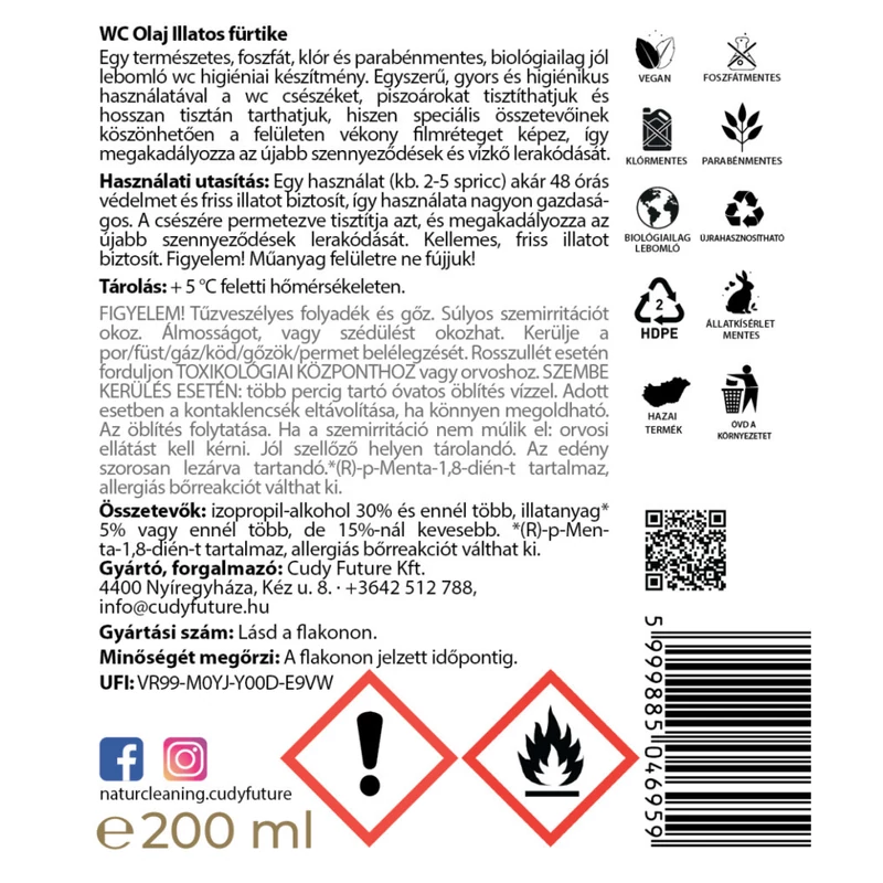 NaturCleaning WC olaj 1 liter - illatos fürtike