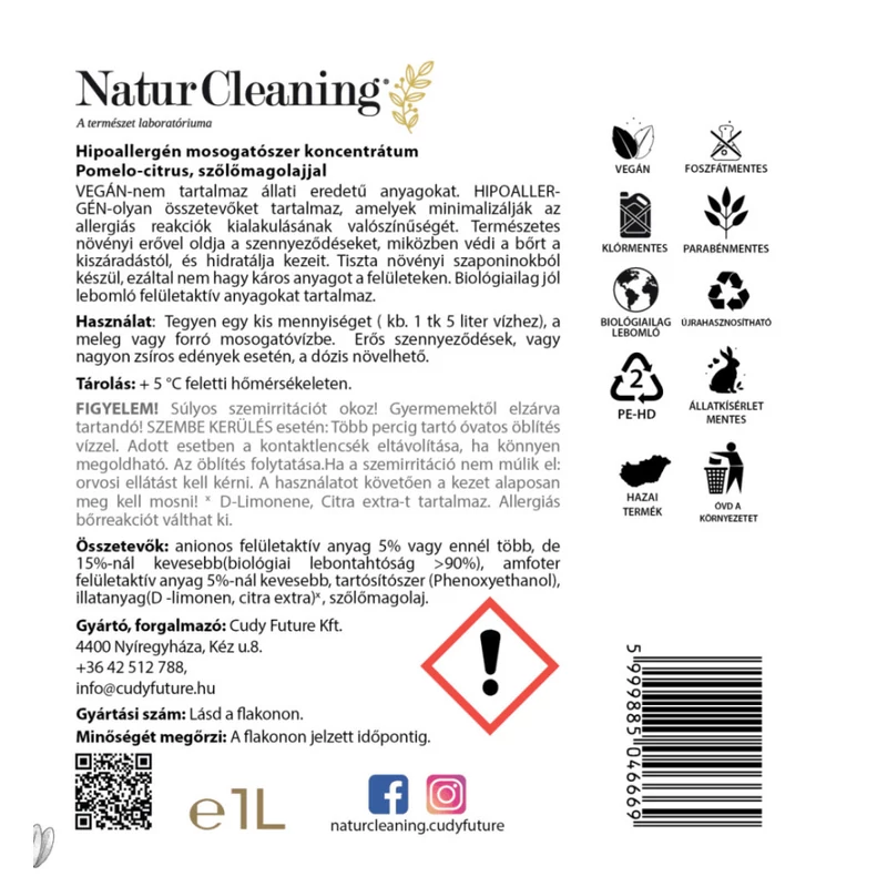 NaturCleaning Mosogatószer koncentrátum 1 liter - pomelo-citrus