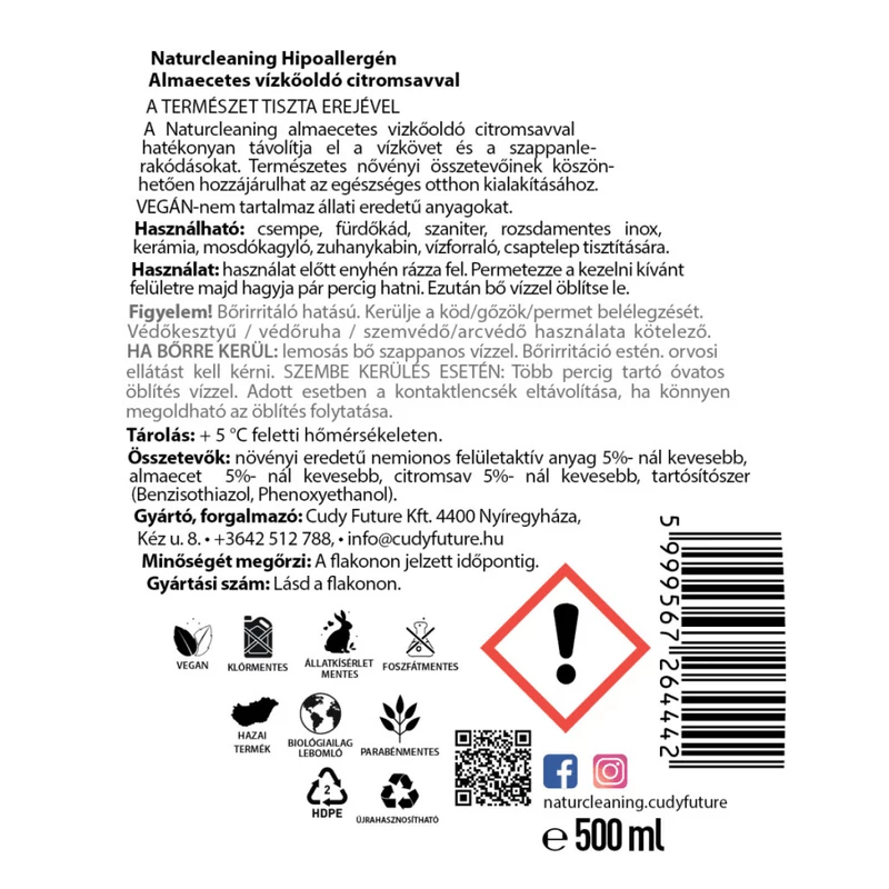 NaturCleaning Almaecetes vízkőoldó 500 ml