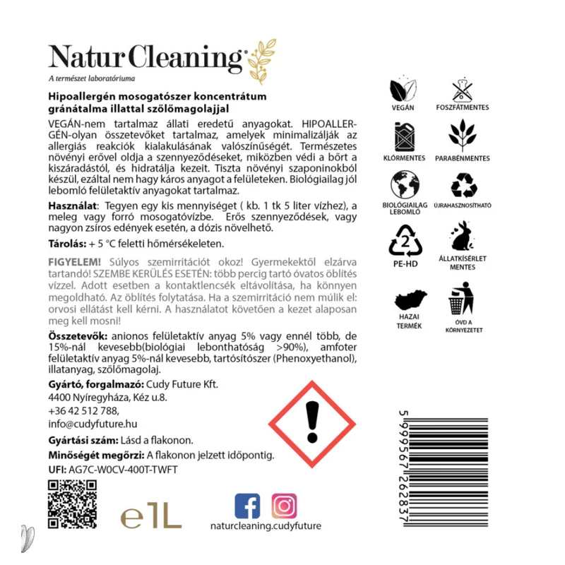NaturCleaning Mosogatószer koncentrátum 1 liter - gránátalma