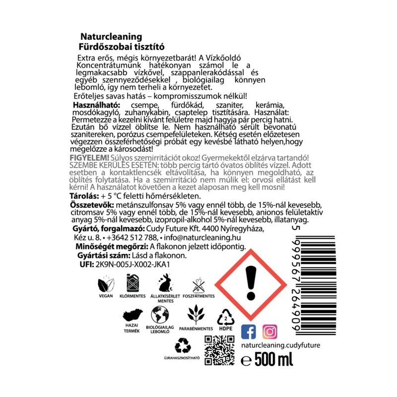 NaturCleaning Fürdőszobai tisztító 500 ml