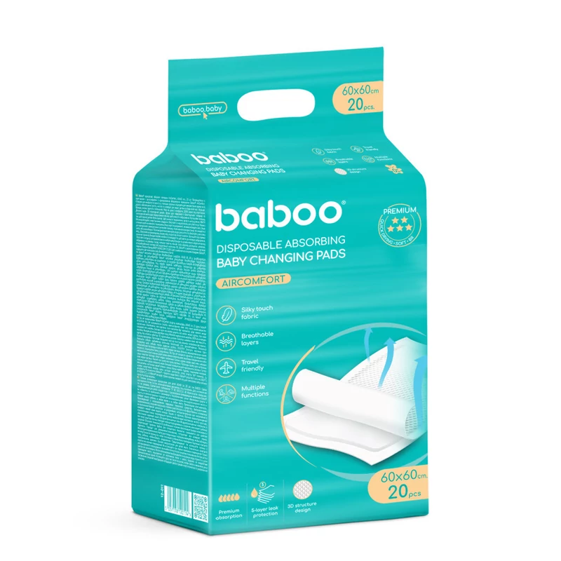 Baboo Eldobható Nedvszívó Pelenkázó Alátét AirComfort 60x60, 20 db