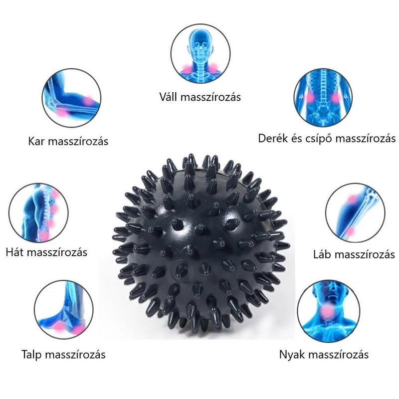 VivaFit Tüskés masszírozó labda 7,5 cm - fekete