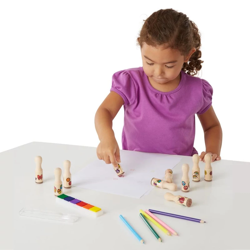 Melissa & Doug Fa nyomda készlet ceruzákkal, nagy méretű, fogantyús