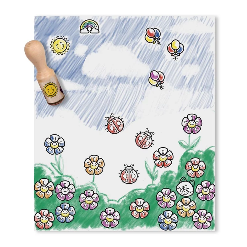 Melissa & Doug Fa nyomda készlet ceruzákkal, nagy méretű, fogantyús