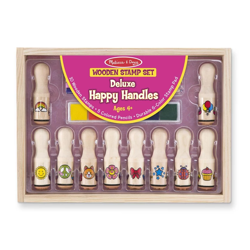 Melissa & Doug Fa nyomda készlet ceruzákkal, nagy méretű, fogantyús