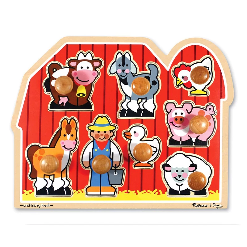 Melissa & Doug Fa készségfejlesztő játék, Puzzle fogantyúval, farm
