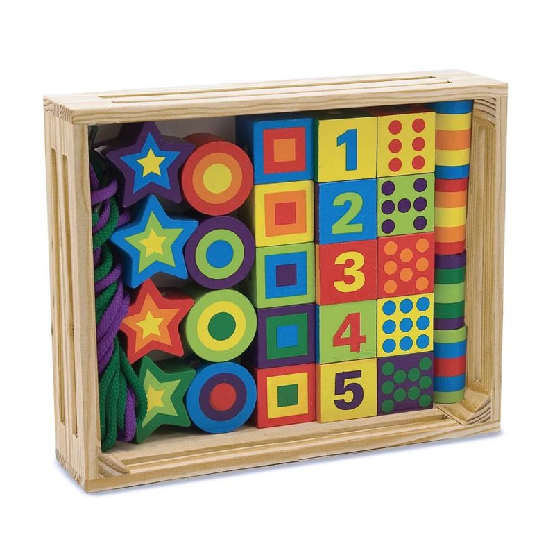 Melissa & Doug Fa készségfejlesztő játék, Fűzős gyöngyök dobozban