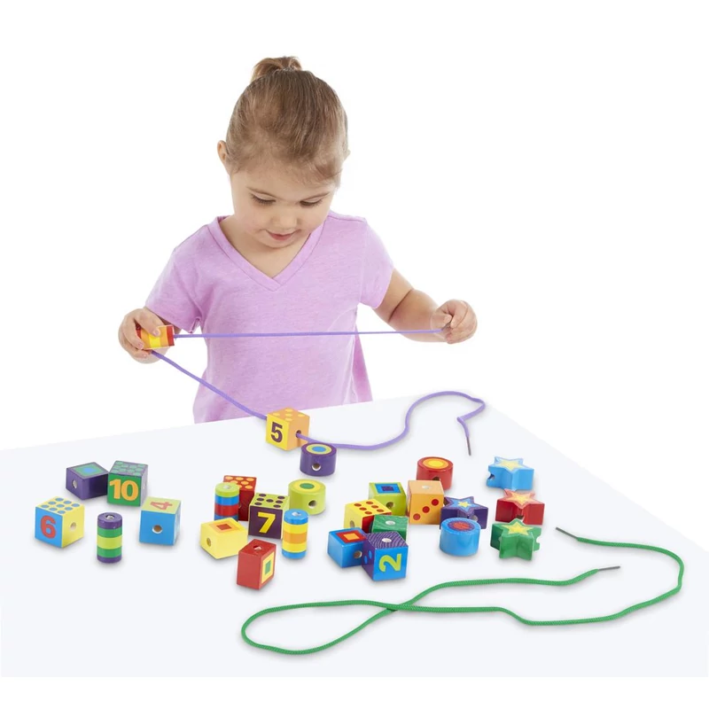 Melissa & Doug Fa készségfejlesztő játék, Fűzős gyöngyök dobozban