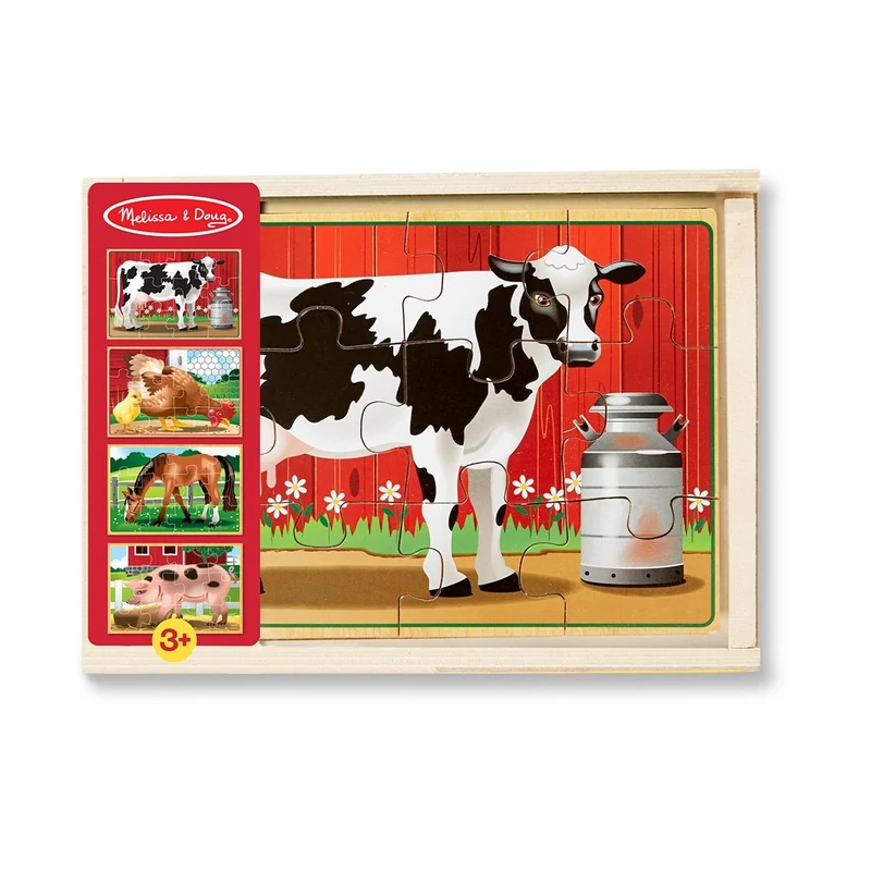 Melissa & Doug, fa kézségfejlesztő játék, puzzle, farm állatai
