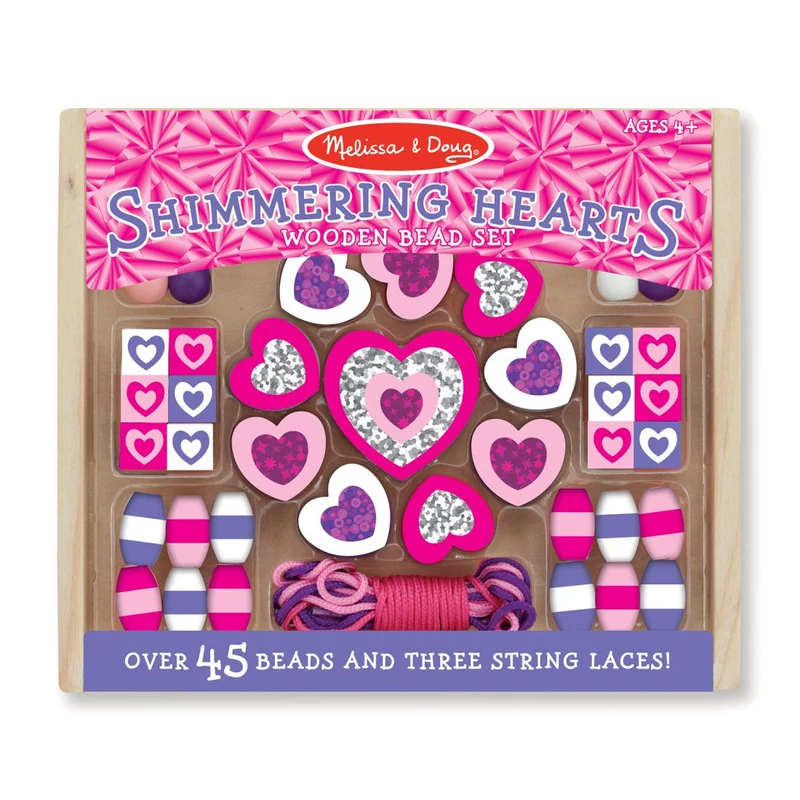 Melissa & Doug Kreatív játék, Fa gyöngy szett, ragyogó szívek
