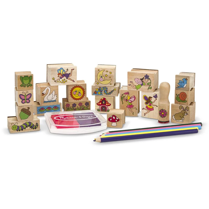 Melissa & Doug Fa nyomda készlet ceruzákkal, tündérkert