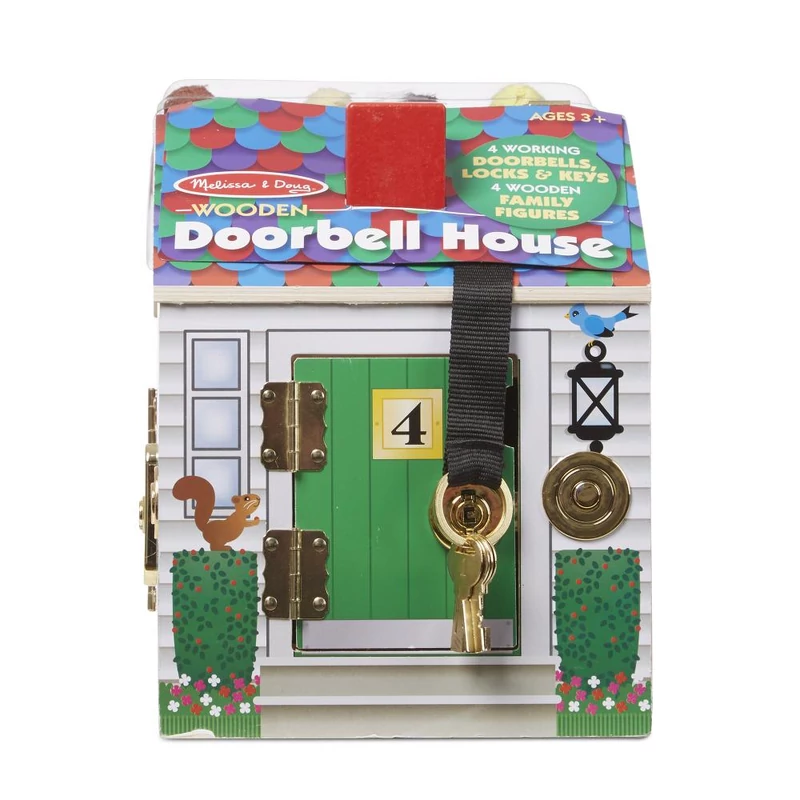 Melissa & Doug Fa készségfejlesztő játék, Ház kulcsokkal, csengőkkel és figurákkal