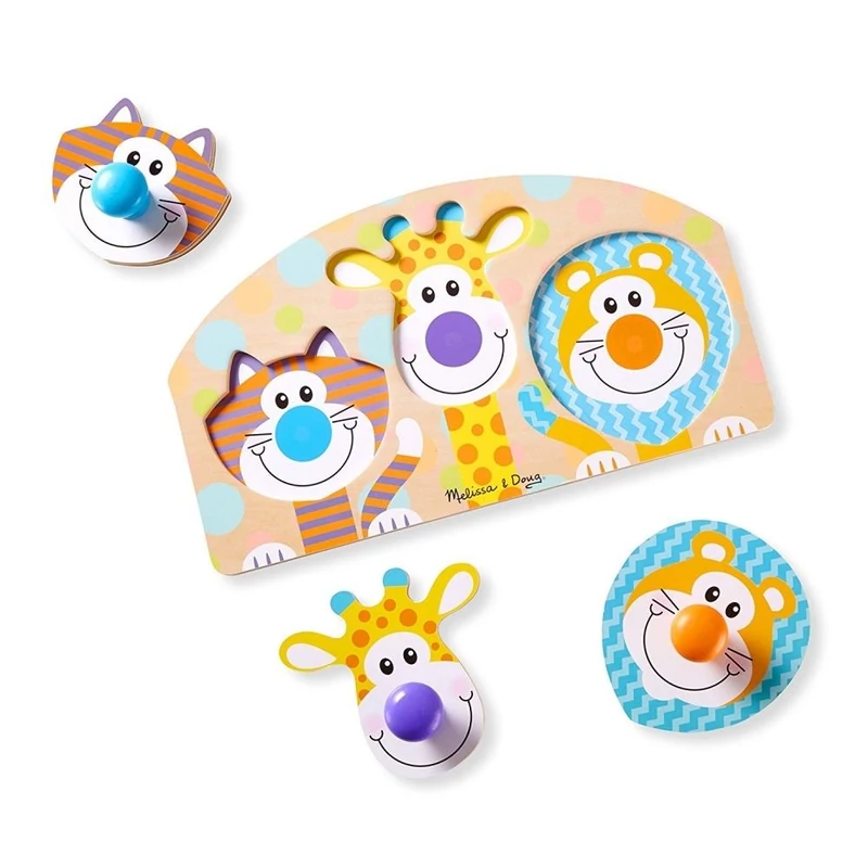 Melissa & Doug Fa készségfejlesztő játék, Puzzle fogantyúval, szafari