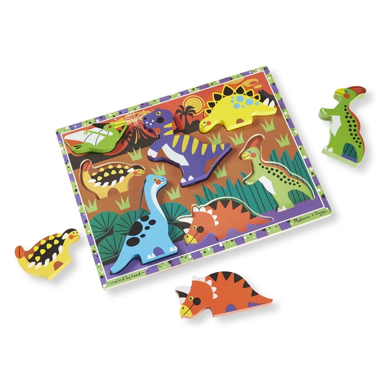 Melissa & Doug Fa készségfejlesztő játék, Könnyen megfogható puzzle, dínók