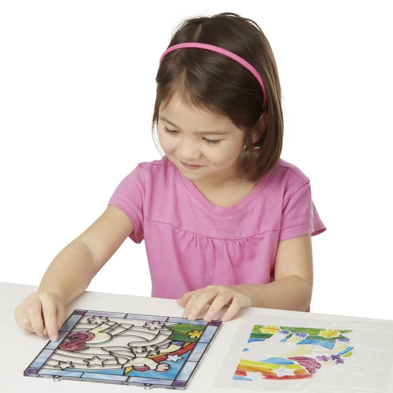 Melissa & Doug Kreatív játék, Ólomüveg képkészítő készlet, unikornis