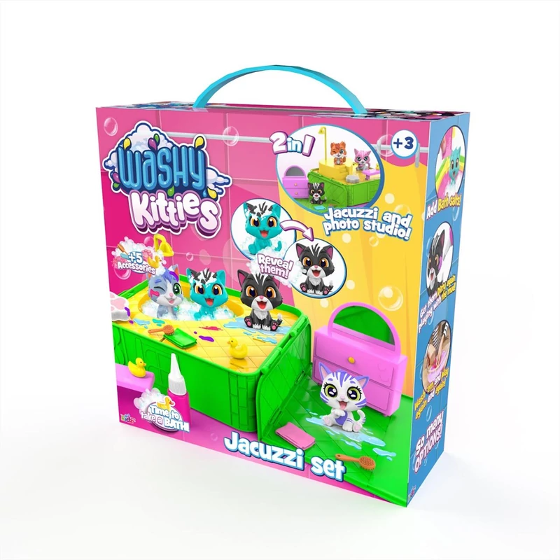 Washy Friends Color Reveal Pancsoló cicusok jacuzzival és 5 kiegészítővel, 2 figurával