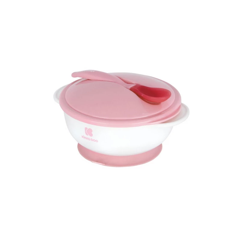 Kikkaboo tányér és kanál hőérzékelős szilikon 2db pink