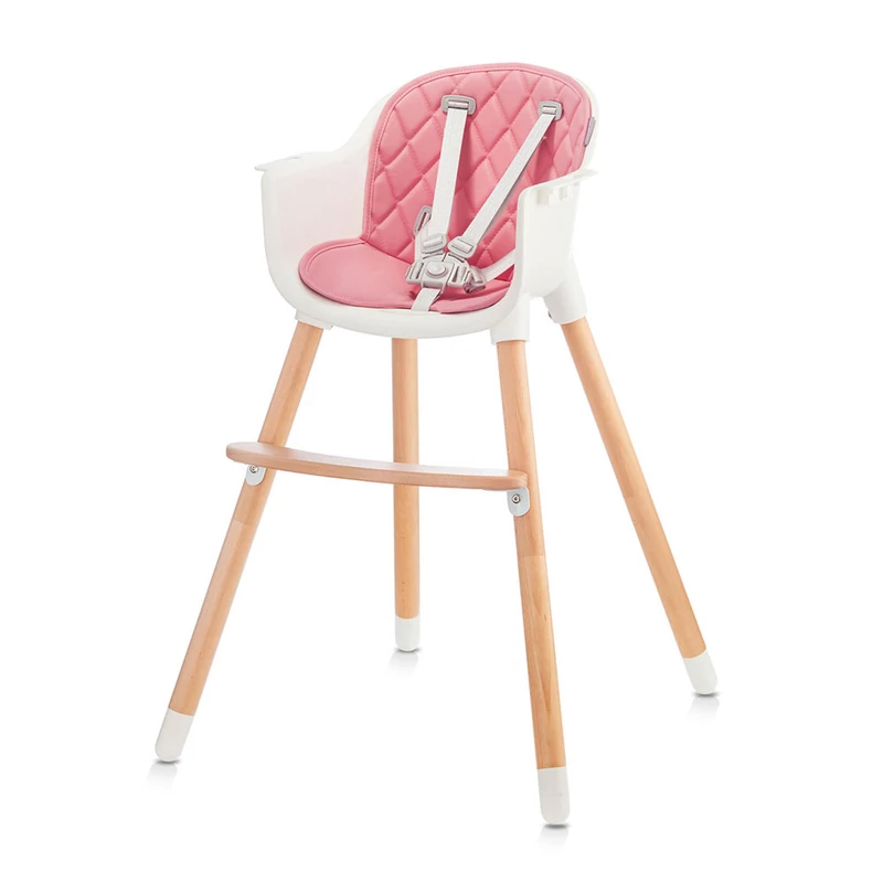 Kinderkraft etetőszék Sienna 2in1 fa lábbal pink