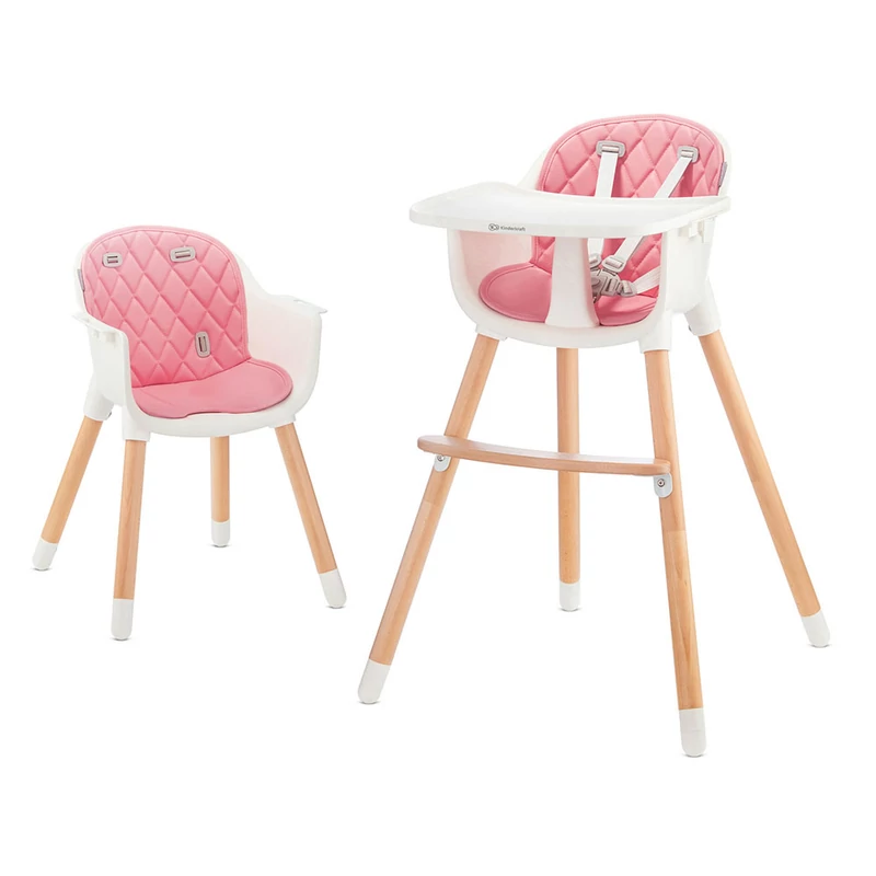 Kinderkraft etetőszék Sienna 2in1 fa lábbal pink
