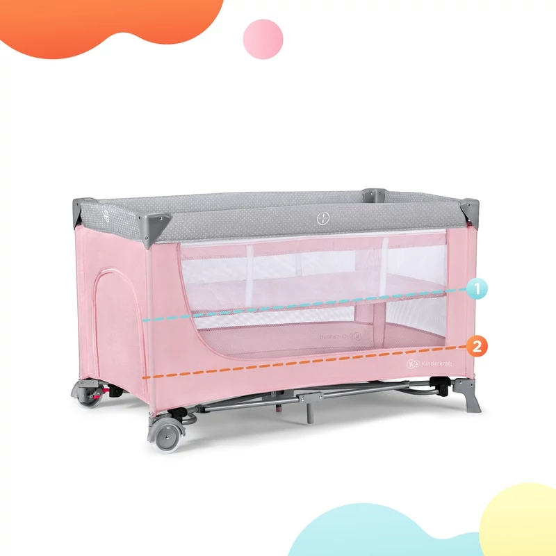 Kinderkraft utazóágy - Leody - állítható magasságú pink