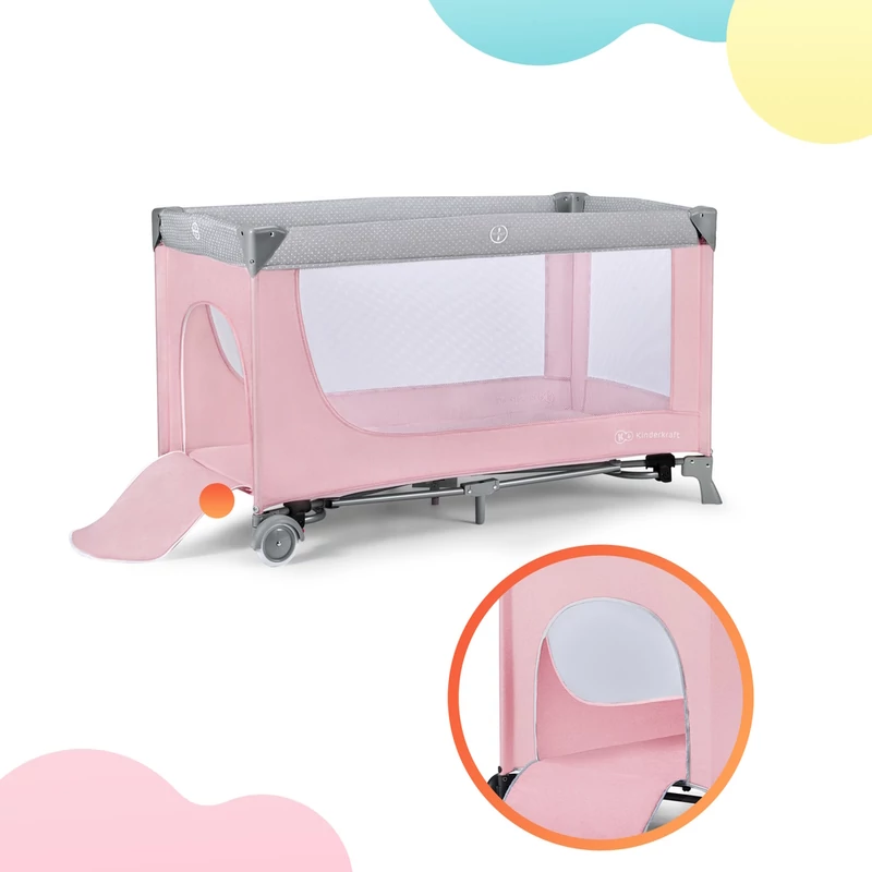 Kinderkraft utazóágy - Leody - állítható magasságú pink