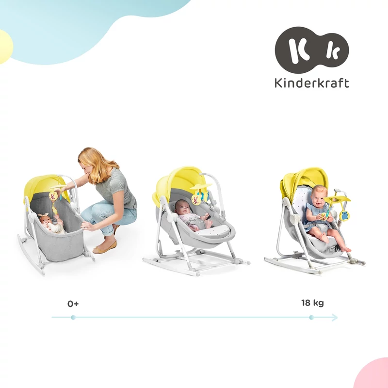 Kinderkraft 5in1 bölcsõ-babaágy-hinta-pihenõszék-szék - Unimo Up sárga