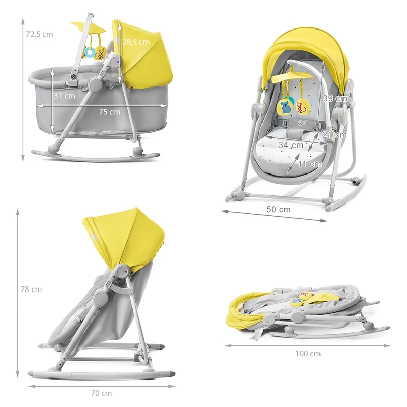 Kinderkraft 5in1 bölcső-babaágy-hinta-pihenőszék-szék - Unimo Up sárga