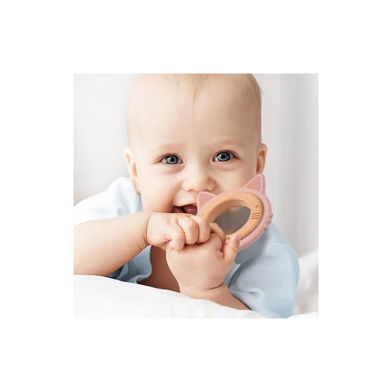 BabyOno rágóka - fa/szilikon cica 1076/02