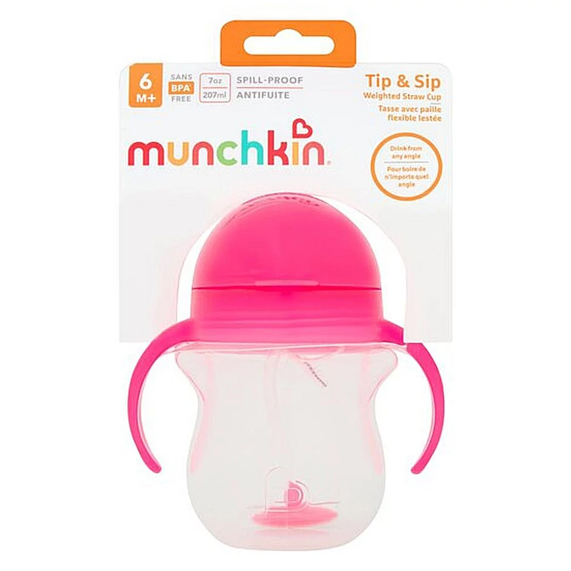 Munchkin itatópohár szívószálas súlyozott Tip and Sip 207ml 6hó rózsaszín