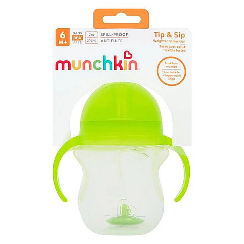 Munchkin itatópohár szívószálas súlyozott Tip and Sip 207ml 6hó zöld