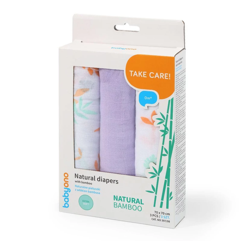 BabyOno textilpelenka színes 3db bambusz orgona 397/08