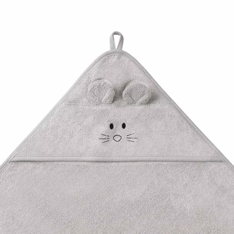 BabyOno fürdőlepedő kapucnis bambusz 100x100cm egérfülekkel szürke 1553/03