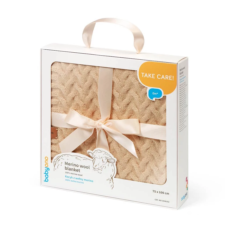 BabyOno takaró merino gyapjú kötött 75x100cm sötét bézs 1648/02