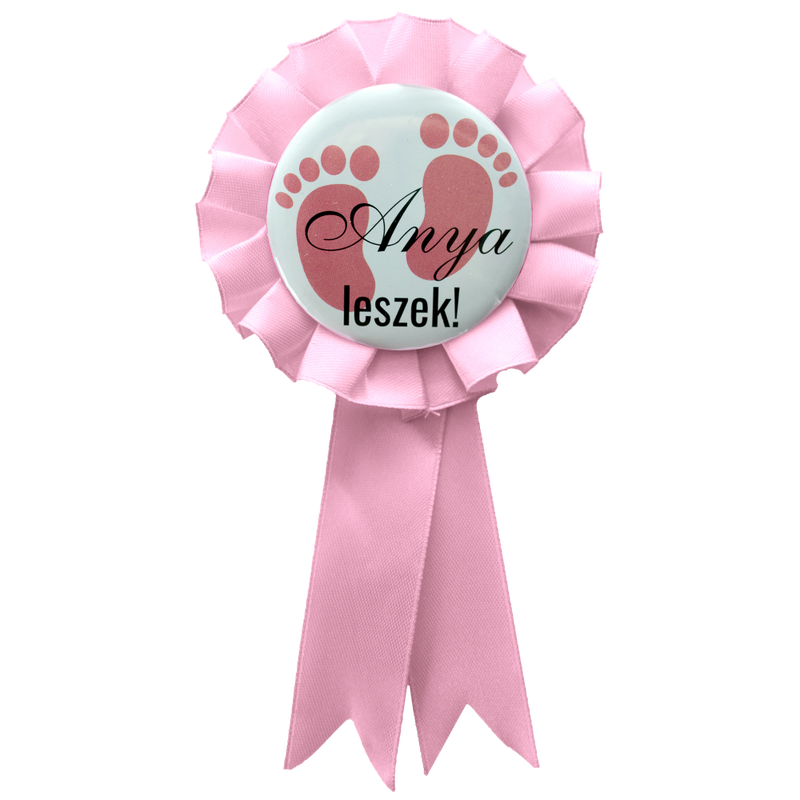 Anya Leszek Babaváró Szalagos Kitűző KISLÁNY - Pasztell Pink Szalaggal