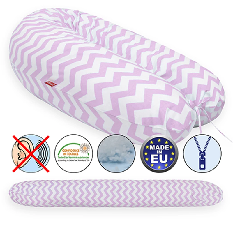 Formázható univerzális szoptatós és alvós párna pamut huzattal - ZigZagPinkWhite  