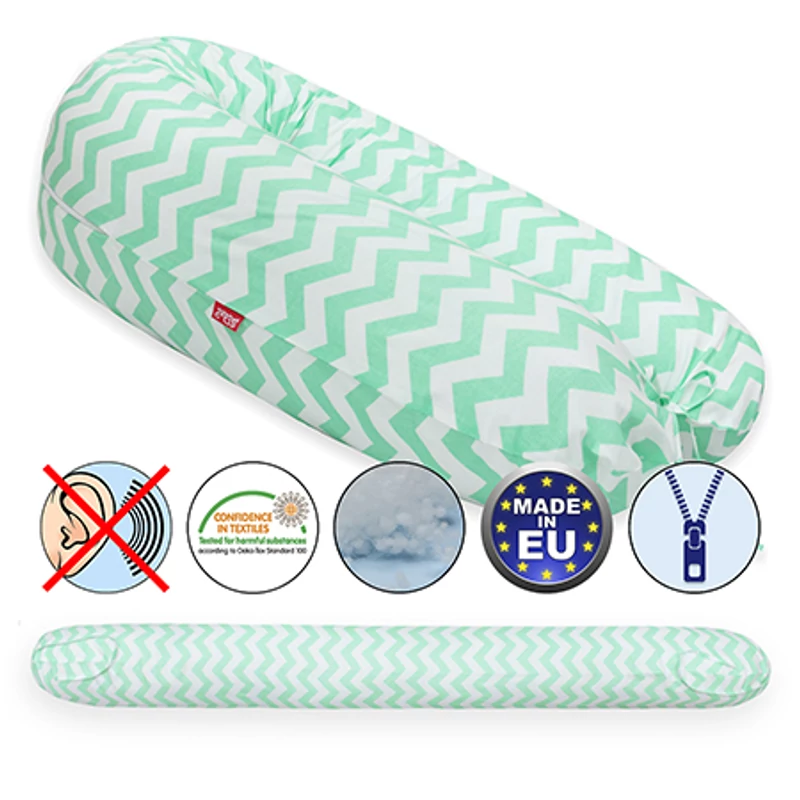 Formázható univerzális szoptatós és alvós párna pamut huzattal - ZigZagGreenWhite  